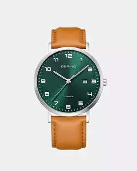 Титановые 18640-568 коричневые кожаные мужские часы Bering, коричневый