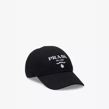Тканая бейсболка с вышитым логотипом Prada, черный