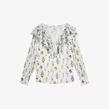Тканая блузка Avarose с оборкой на воротнике и цветочным принтом Ted Baker, белый