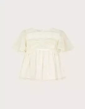 Тканая блузка с блестящим бантом Monsoon, слоновая кость