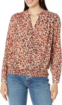 Тканая блузка с длинными рукавами и присборенным поясом Liverpool Los Angeles, цвет Watercolor Cheetah Print