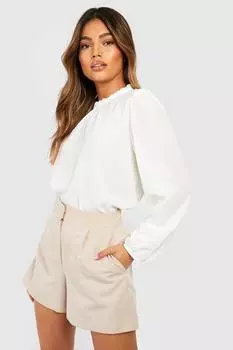 Тканая блузка с оборками и длинными рукавами Boohoo, слоновая кость