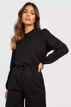 Тканая блузка с оборками и длинными рукавами Boohoo, черный