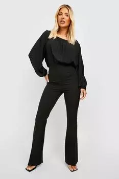 Тканая блузка с плиссированными рукавами Boohoo, черный