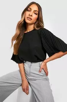 Тканая блузка с рукавами в складку Boohoo, черный
