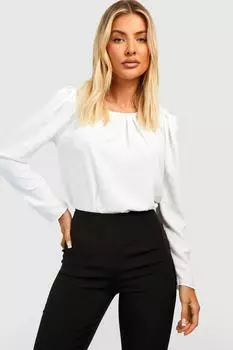 Тканая блузка с складками перед добби Boohoo, слоновая кость