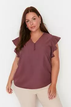 Тканая блузка с V-образным вырезом Dusty Rose Trendyol, розовый