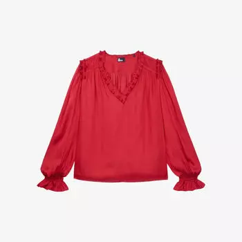 Тканая блузка с V-образным вырезом и оборками The Kooples, бордовый