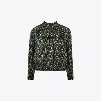Тканая блузка с высоким воротником и цветочным принтом Ro&Zo, черный