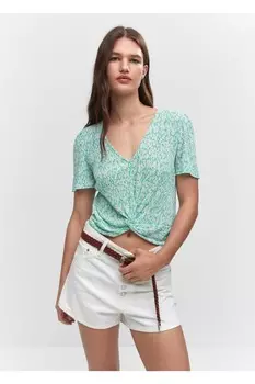 Тканая блузка с завязками Mango, бирюзовый