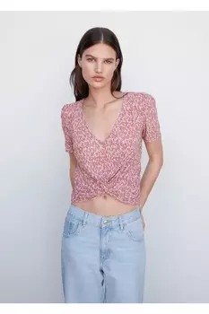 Тканая блузка с завязками Mango, фиолетовый