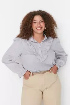 Тканая блузка серого цвета с оборкой на воротнике Trendyol, серый