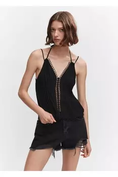 Тканая блузка в полоску с двойными бретелями Mango, черный