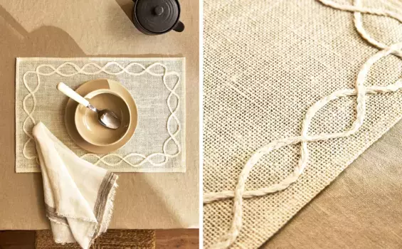 Тканая джутовая подставка для столовых приборов Zara Home, светло-бежевый