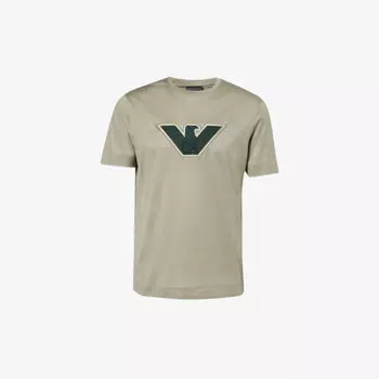 Тканая футболка с круглым вырезом и логотипом Emporio Armani, цвет sage eagle