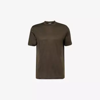 Тканая футболка с круглым вырезом и прорезиненным логотипом Emporio Armani, цвет verde militare