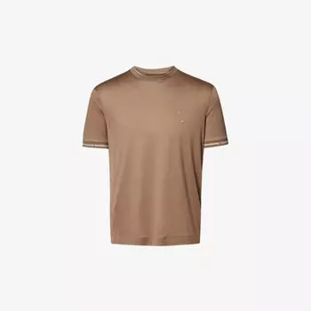 Тканая футболка с круглым вырезом и вышитым логотипом Emporio Armani, цвет morel cuff