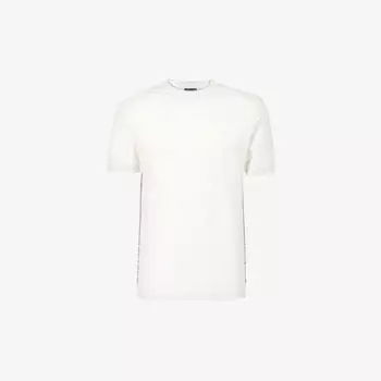Тканая футболка с круглым вырезом и вышитым логотипом Emporio Armani, белый