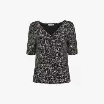 Тканая футболка с леопардовым принтом и сборками Whistles, черный