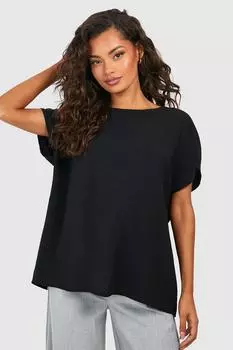 Тканая футболка свободного кроя Boohoo, черный