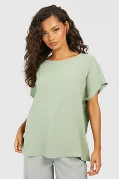 Тканая футболка свободного кроя Boohoo, хаки