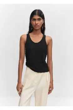 Тканая хлопковая блузка Mango, черный