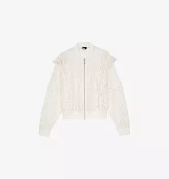Тканая куртка на молнии с кружевной вышивкой и оборками The Kooples, экрю