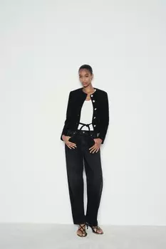 Тканая куртка с поясом ZARA, черный