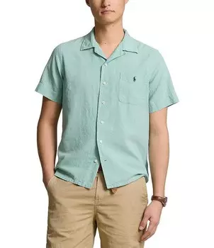 Тканая походная рубашка классического кроя из смесового льна Polo Ralph Lauren с короткими рукавами, зеленый