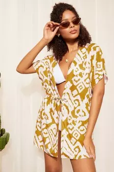 Тканая рубашка-кимоно с завязками на талии и короткими рукавами Friends Like These, желтый