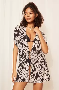 Тканая рубашка-кимоно с завязками на талии и короткими рукавами Friends Like These, черный