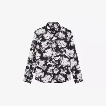 Тканая рубашка классического кроя с цветочным принтом The Kooples, черный