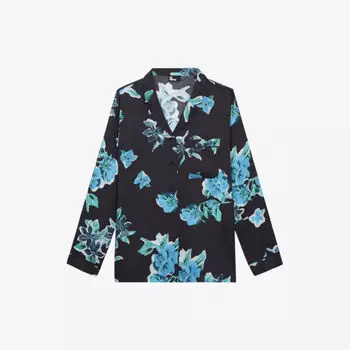 Тканая рубашка с длинными рукавами и цветочным принтом The Kooples, черный