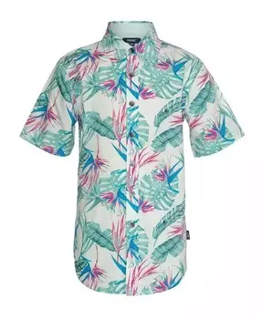 Тканая рубашка с короткими рукавами и короткими рукавами для больших мальчиков с цветочным принтом Morning Univibe, белый