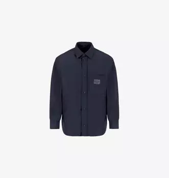 Тканая рубашка с накладным карманом и логотипом Emporio Armani, синий
