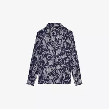 Тканая рубашка с открытым воротником и графическим принтом The Kooples, синий