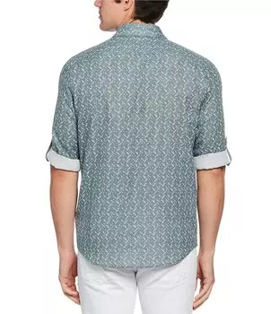 Тканая рубашка с закатанными рукавами и принтом Perry Ellis Geo, зеленый