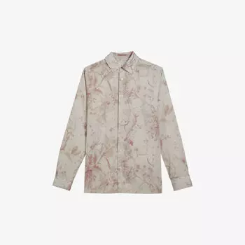 Тканая рубашка узкого кроя с цветочным принтом Ted Baker, цвет natural