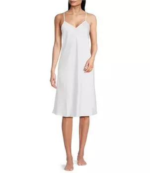 Тканая сорочка Каберне из однотонного атласа без рукавов с V-образным вырезом и карманами Cabernet, белый