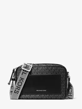 Тканая сумка через плечо Jet Set с большим фирменным логотипом Michael Kors, черный