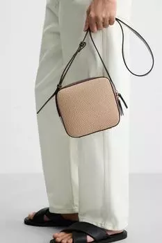Тканая сумка через плечо ZARA, коричневый