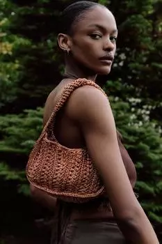 Тканая сумка-шоппер со стразами ZARA, оранжевый