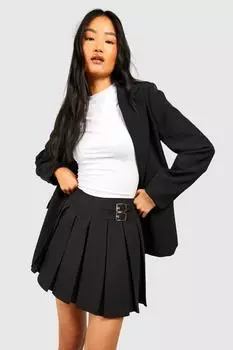 Тканая юбка с плиссированной пряжкой Boohoo, черный