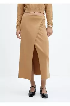 Тканая юбка с запахом Mango, коричневый