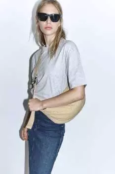 Тканевая сумка кроссбоди ZARA, бежевый