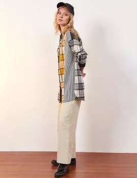 Тканевая туника с карманами и декором, кремово-черная Kayra