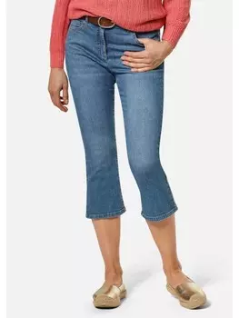 Тканевые брюки GOLDNER Verkrzte Jeanshose mit ausgestelltem Saum, цвет jeansblau