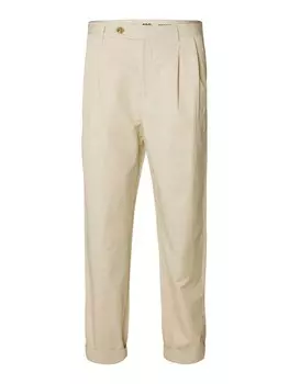 Тканевые брюки SELECTED HOMME Loose fit Pleat-Front Pants ADAM, бежевый