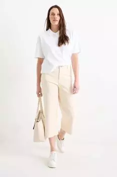 Тканевые брюки со средней посадкой и широкими штанинами C&A, бежевый