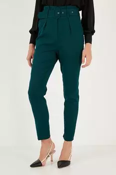 Тканевые брюки стандартного кроя с высокой талией и карманами на поясе 611PL04 Lela, изумруд